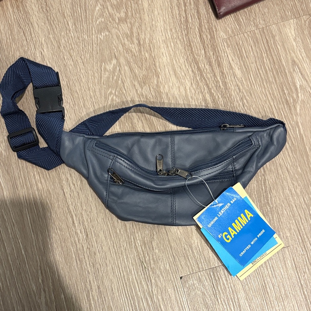 Gamma Genuine Leather Men's Blue Leather Waist Bag Fanny Pack